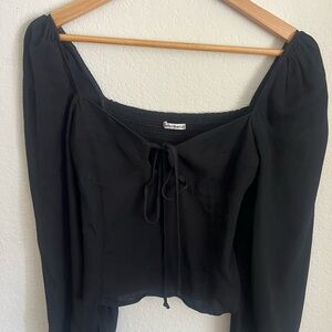 Reformation Black Long-Sleeve Top with Tie Front